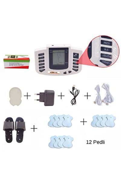 Masaj Aleti Fizik Tedavi Tens Cihazı Terlik Kablo 12 Adet Elektro Ped - Piller Dahil Full Set